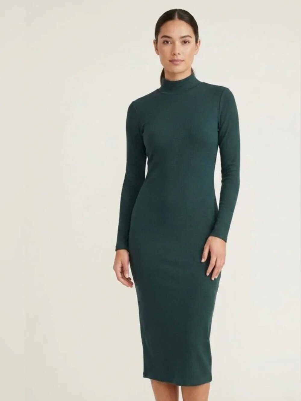 Marine Layer Lexi Dress Rib Turtleneck Long Sleeve Midi